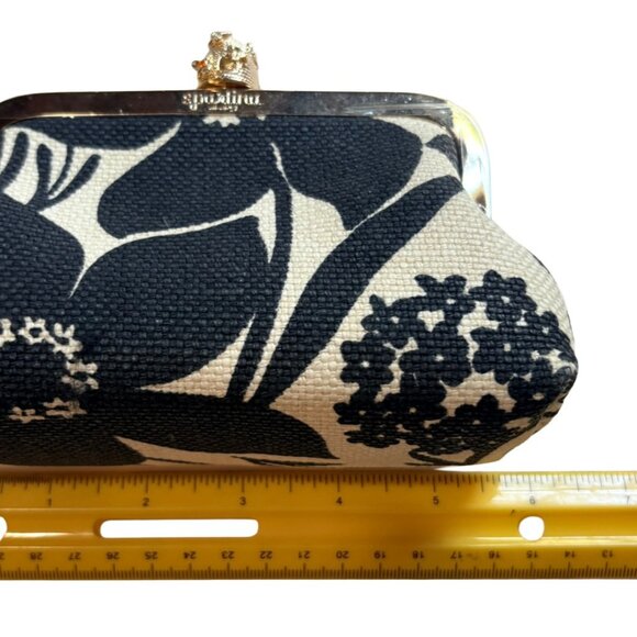 Spartina 449 Bee Kiss Lock Coin Purse Woven Linen Clutch Black Cream - Picture 5 of 10